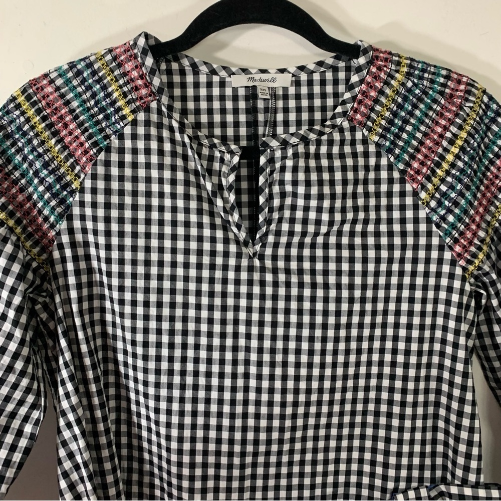 Madewell Smocked Gingham Blouse With Tassel Belt - Picture 4 of 14